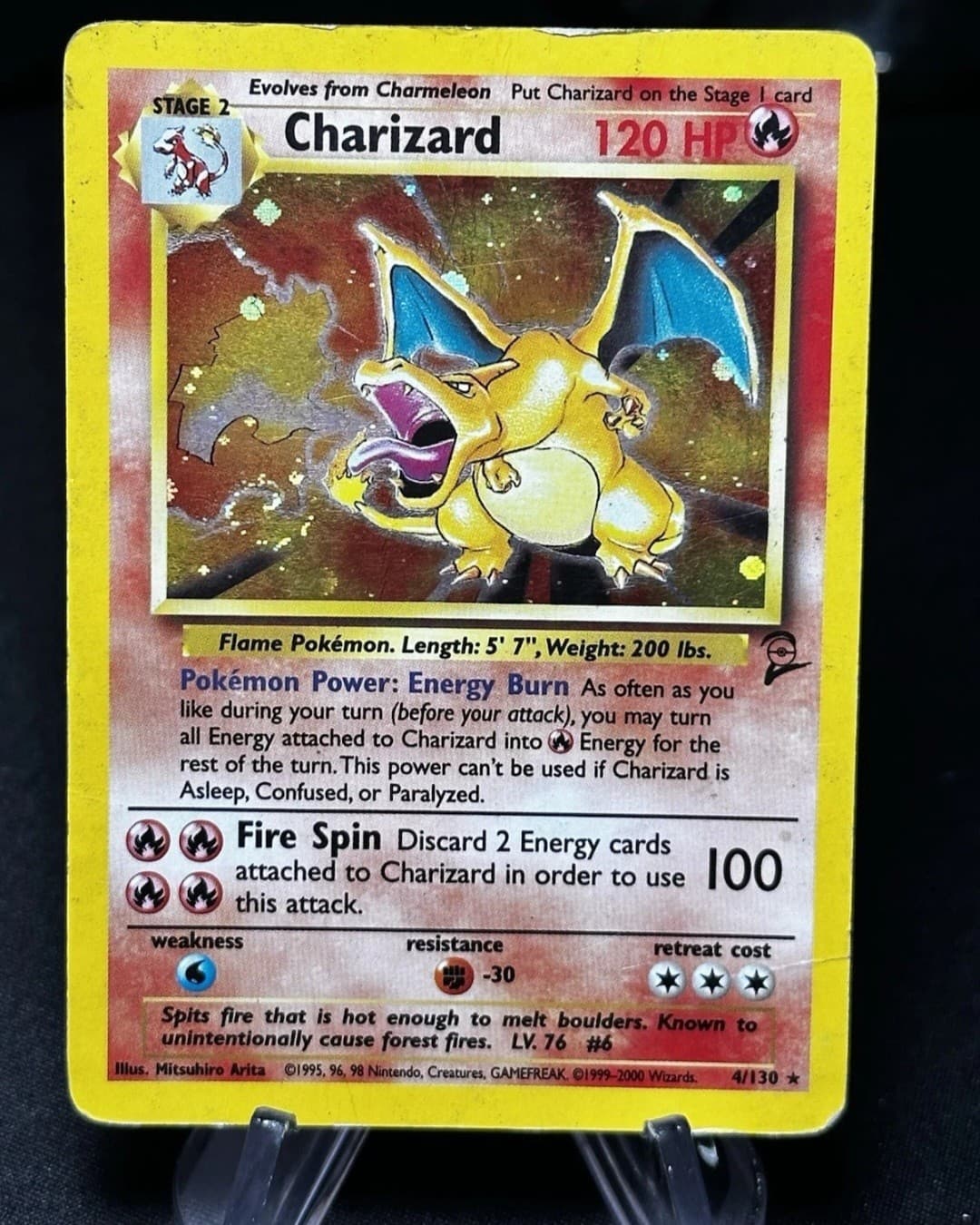 2000 POKEMON BASE SET 2 #4 CHARIZARD HOLO DAMAGED