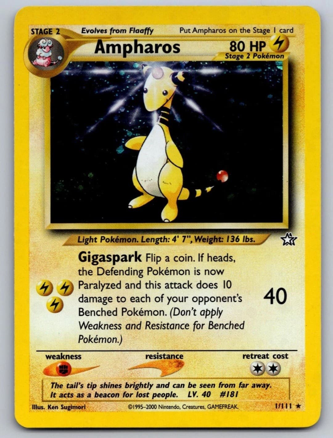Ampharos 1/111 Holo Rare Neo Genesis Pokemon...