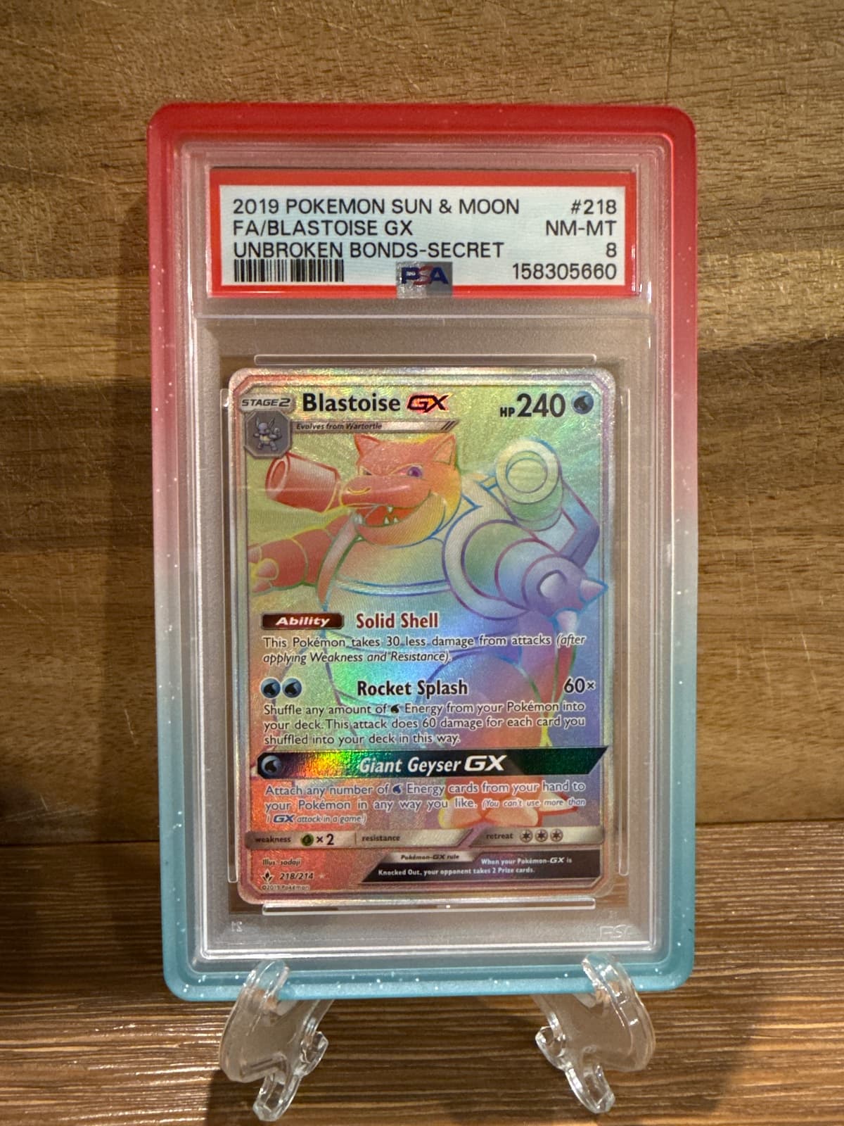 2019 Sun & Moon Blastoise GX 218 PSA 8